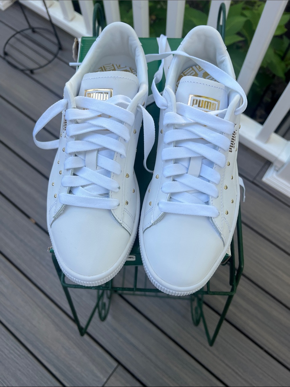 Puma White Sneakers with Gold Logo and Studs